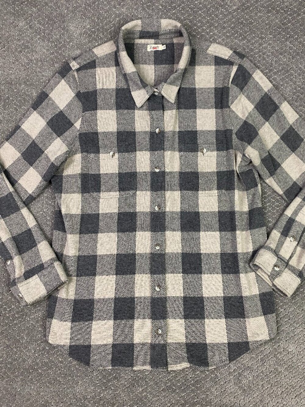 Faherty Legend Sweater Button Up Shirt Womens Large Gray Oatmeal Plaid Check